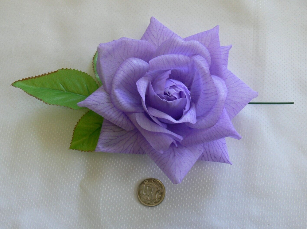 LAVENDER 14cm Across with Leaves & Stem TROPICAL BRIGHT Selection Fabric ROSE HU