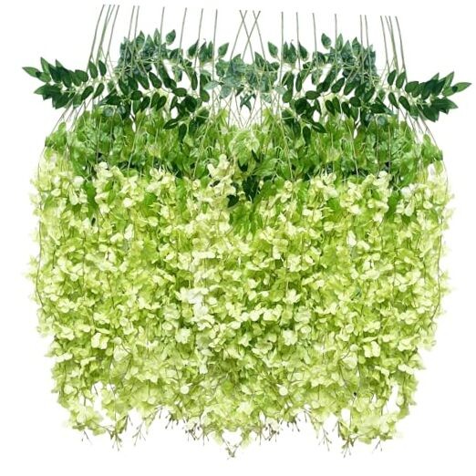 Artificial Wisteria Hanging Flowers Fake Wisteria Flower Garland Silk 12 Green
