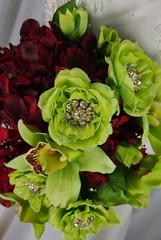 Wine and Green Teardrop Faux Silk Wedding Bouquet