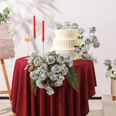 12PCS Artificial Silk Flowers Realistic Roses Bouquet 12Pcs Flowers Silver