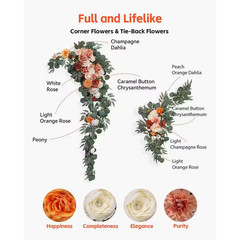 (5-Pack) Artificial Wedding Arch Arbor Flowers Kit with 33 Ft. Draping Fabric, L