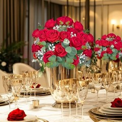 10 PCS Velvet Fake Red Roses Artificial Red Flowers Bulk, Silk Faux Roses with