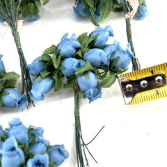 Polyester Rose Buds Flower 4″ Wire Stem Bouquet Wreath Craft Pink Blue Black