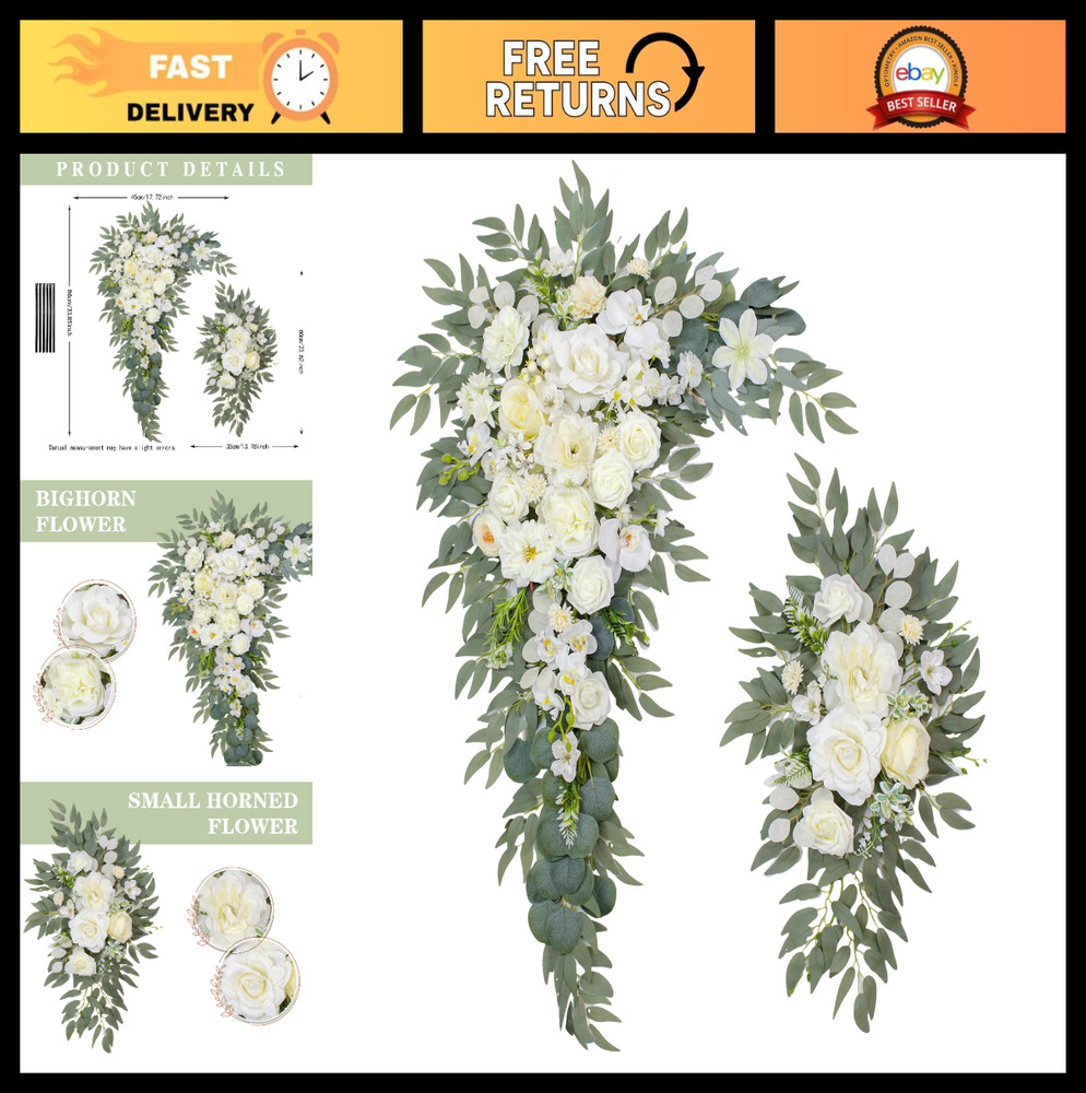 Elegant Wedding Arch Flowers Set of 2 | Artificial Floral Arrangements for Cerem