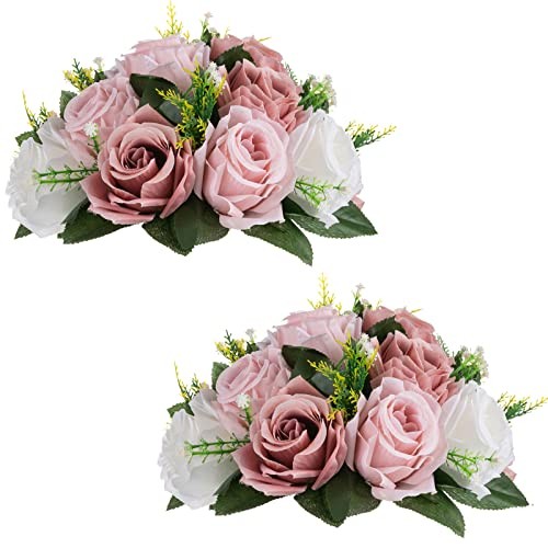 Pink Flores Artificiales para Decoracion Silk 2 Pieces Dusty Pink & White