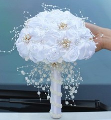 Mini Bridal Bouquet Handmade Satin Rose Round Wedding Bouquet Throw Toss Flower