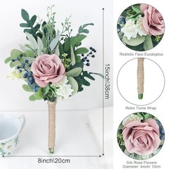 8 Inch Bridesmaid Bouquets Set of 6 – Artificial Flowers 6pcs Dusty Pink