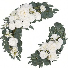 2pc Artificial White Rose Swag Greenery Garland Wedding Arch Backdrop Decor