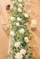 5.91FT Artificial Eucalyptus Garland with Flowers, Fake Rose 2PCS Ivory White