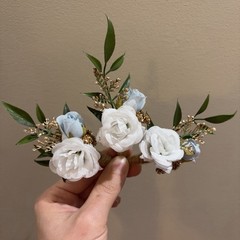 Lot Of 6 Light Blue/White Mini Boutonnieres For Men/Grooms Artificial Flowers
