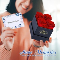 Preserved Roses in Gift Box, Real Eternal Rose Flower Gifts for Anniversary -Red