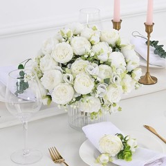 2 Packs Peonies Artificial Flowers, White Artificial Peonies, Centerpiece Table