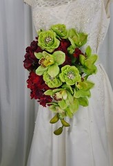 Wine and Green Teardrop Faux Silk Wedding Bouquet