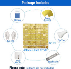 48 Pcs Light Gold Shimmer Wall Backdrop Panels for Birthday Decorations, 8X6 FT