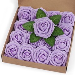 Artificial Flowers Fake Roses with Stems Boxed Foam Roses for DIY 16Pcs Purple