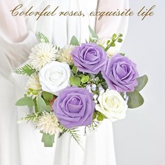 Artificial Flowers Fake Roses with Stems Boxed Foam Roses for DIY 16Pcs Purple