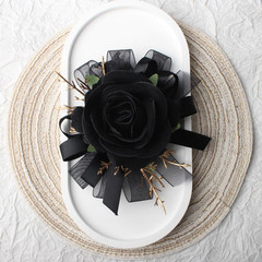 2Pcs Corsage and Boutonniere Set Rose Wrist Corsage Wristlet Band for Wedding Fl