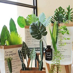 60 Pieces 5 Kindsrtificial Palm Leaves with Faux Stem, Tropical Party A