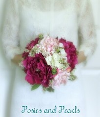 Silk Flower BRIDAL BOUQUET Fuchsia Blush Pink Cream Peony Waxflower Hydrangea