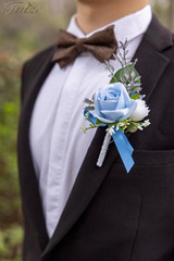 Blue Boutonniere for Men, 6 Pcs Groom Groomsmen Boutonnieres, Artificial Flowers