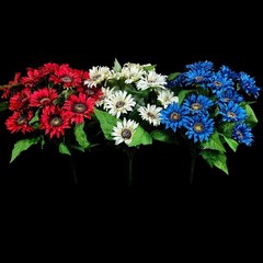 Artificial RED,WHITE,and BLUE MINI SUNFLOWER BUSHES, FLORAL CRAFT SUPPLY Set/3
