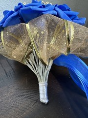 Royal Blue Foam Rose Bouquet Gold Ribbon Accents Wedding Prom Quinceañera Ramo