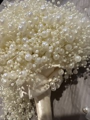 Ivory Pearl Waterfall Bridal Bouquet: Cascading Wedding Bouquet and Pearl Vale
