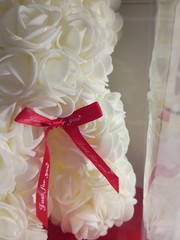 White Artificial Silk Roses Rose Bear With Red Ribbon. A-23