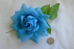 BLUE 14cm Across with Leaves & Stem TROPICAL BRIGHT Selection Fabric ROSE HU