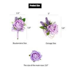 Purple Corsage and Boutonniere Set for Wedding Prom, Artificial Flower Wrist Cor