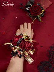 Serwalin Burgundy Prom Corsage and Boutonniere Set, Artificial Calla Lily Red Ro