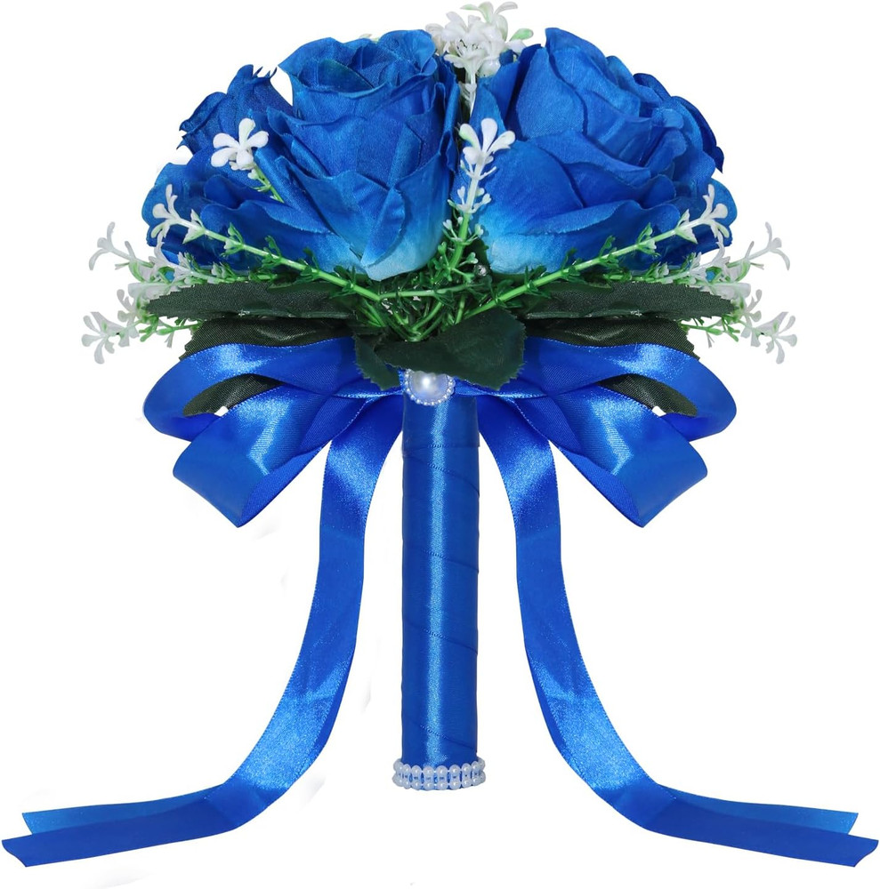 Wedding Bouquets for Bride, Small Bridal Flower for Bridesmaid, Artificial Blue