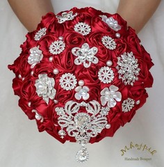 Bridal Wedding Bouquet Round Bling Brooch Bouquet Artificial Rose Flower Bunc…