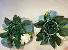 Bouquet Centerpiece Silk Flower Ball-WHITE/BLUE- Event Decor Wedding LOT OF TWO