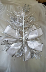 Luxury Wedding Cascade, White & Silver,Glass Crystals,Porcelain Roses,Satin-Beau