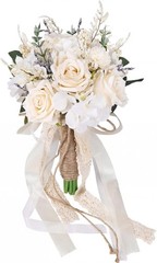 Silk Plastic Wedding Bouquet for Bride Bridesmaid White Champagne Flowers 7.5in