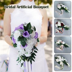 Bridal Artificial Rose Bouquet Silk Flowers Bridesmaid Drop Shape Decor