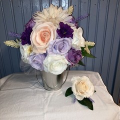 2pc Purple Lilac Champagne And Peach Destination Bouquet And Boutonniere
