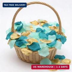 900PCS Teal Aqua Mint Gold Silk Rose Flower Petals Party Confetti Table Centerpi