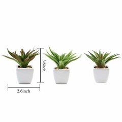 Green 3 Assorted 5″ Faux Realistic Aloe Succulent Plants Off White Pots