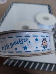 3 ..Cinta de poliéster estampada blue / Mi Bautizo… 20 metros / 22cm ancho