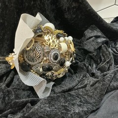 Vintage Jewelry Wedding Bouquet,black, White, Gold