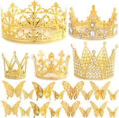 Billbotk 53 Pcs Flower Bouquet Accessories, 5 Pcs Gold Crowns and 48 Pcs Gold Bu