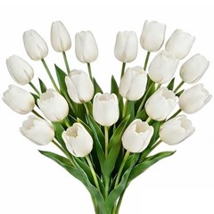 16 inch Fake Tulips Artificial Flowers, 20PCS Real Touch Fakes Tulip White