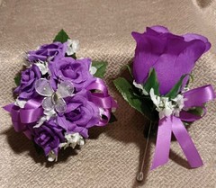 NEW 4″ Artificial Purple Rose Wrist Corsage W/Butterfly Purple Bow, Boutonniere