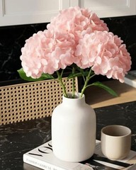 3Pcs Real Touch Hydrangea Artificial Flowers – 16.7″ 3D Latex Light Light Pink