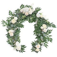 Ling’s Moment Artificial Eucalyptus Garland with Flowers 6FT, Wedding Table G…