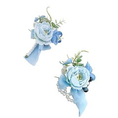 Light Blue Peony Corsage 1 Wrist Corsage & 1 Boutonniere (Light Blue Peony)