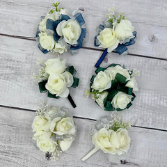 Ansuma Ivory Rose Flower Wrist Corsage Boutonniere Set Bridesmaid Wrist