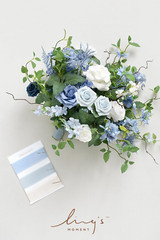 Dusty Blue Wedding Bouquets for Bride, Blue and White Bridal Bouquets for Bride,